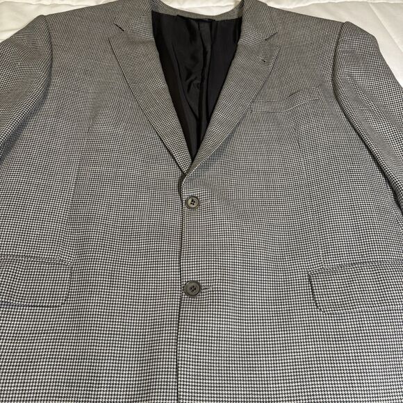 Coppley Ermenegildo Zegna Black Houndstooth Blazer SportCoat 46R Wool Silk Linen - Picture 3 of 14